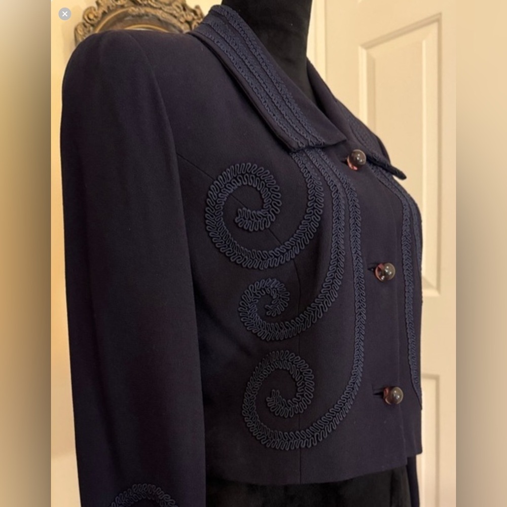 Zelda ~ Vintage Blue/Black Embroidered Soutache Embellished Jacket Blazer - Picture 8 of 10